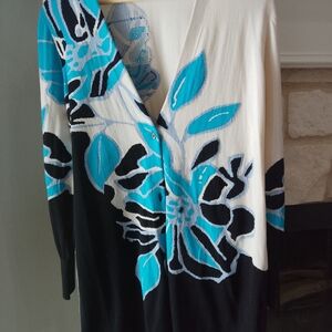 Chico's Beige and Blue Knit Cardigan